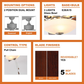 52" Traditional Pull Chain 5 Blades Ceiling Fan with Light