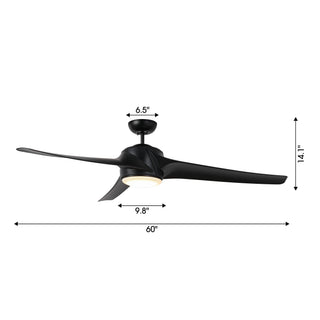 60" Wall Control 3 Blades Black Hamptons Ceiling Fan with LED Lighting