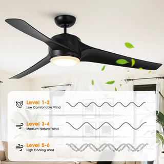60" Wall Control 3 Blades Black Hamptons Ceiling Fan with LED Lighting