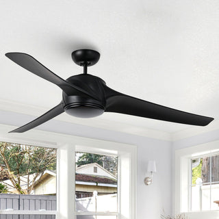 60" Wall Control 3 Blades Black Hamptons Ceiling Fan with LED Lighting