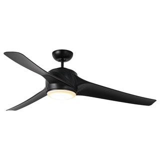 60" Wall Control 3 Blades Black Hamptons Ceiling Fan with LED Lighting