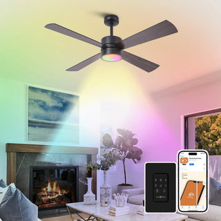 52 Inch Bucholz Hamptons Industrial Dimmable RGB LED Ceiling Fan with Remote and APP Control