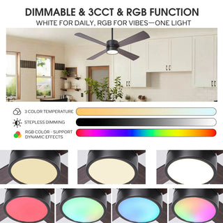 52 Inch Bucholz Hamptons Industrial Dimmable RGB LED Ceiling Fan with Remote and APP Control