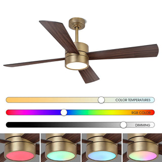 52 Inch Bucholz Hamptons Industrial Dimmable RGB LED Ceiling Fan with Remote and APP Control