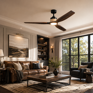 56 Inch Louise Hamptons Downrod Mount LED Soild Wood Ceiling Fan with Remote Control