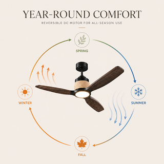 56 Inch Louise Hamptons Downrod Mount LED Soild Wood Ceiling Fan with Remote Control
