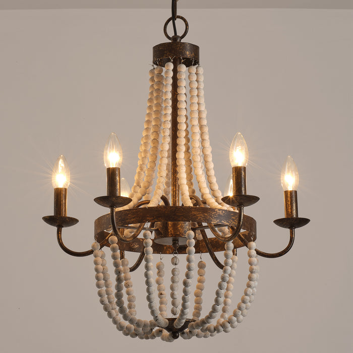 4-Light Farmhouse Pendant Lighting with Wooden Beads