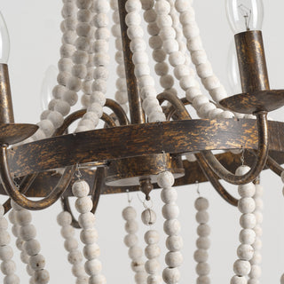 4-Light Hamptons Farmhouse Pendant Lighting with Wooden Beads