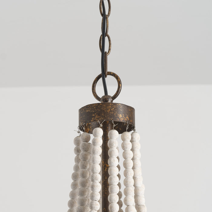 4-Light Farmhouse Pendant Lighting with Wooden Beads