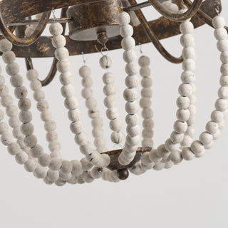 4-Light Hamptons Farmhouse Pendant Lighting with Wooden Beads