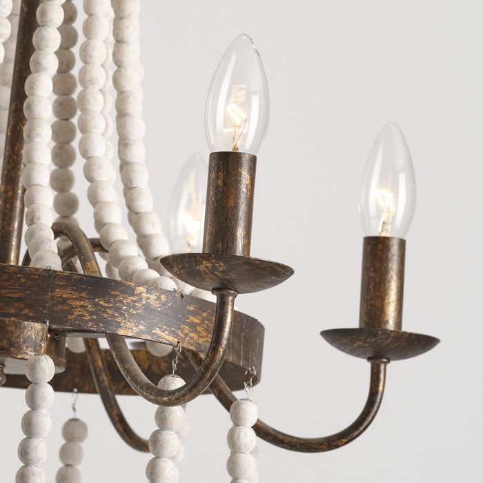 4-Light Farmhouse Pendant Lighting with Wooden Beads