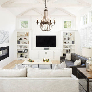 4-Light Hamptons Farmhouse Pendant Lighting with Wooden Beads
