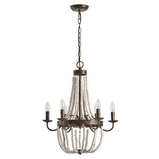 4-Light Hamptons Farmhouse Pendant Lighting with Wooden Beads