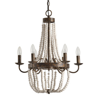 4-Light Hamptons Farmhouse Pendant Lighting with Wooden Beads