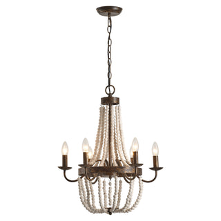 4-Light Hamptons Farmhouse Pendant Lighting with Wooden Beads