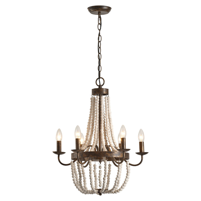 4-Light Farmhouse Pendant Lighting with Wooden Beads