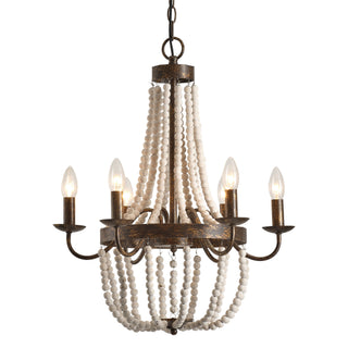4-Light Hamptons Farmhouse Pendant Lighting with Wooden Beads