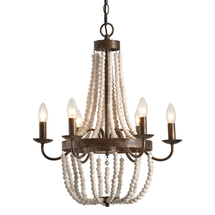 4-Light Farmhouse Pendant Lighting with Wooden Beads