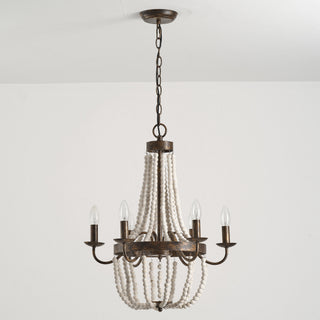4-Light Hamptons Farmhouse Pendant Lighting with Wooden Beads