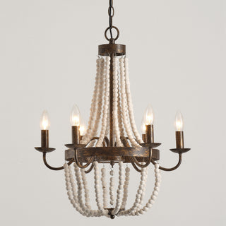 4-Light Hamptons Farmhouse Pendant Lighting with Wooden Beads