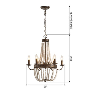 4-Light Hamptons Farmhouse Pendant Lighting with Wooden Beads