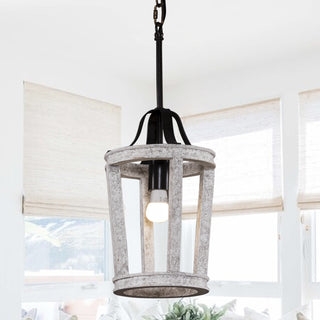 1-Light Hamptons Farmhouse French Country Distressed White Wood Pendant Lighting for Kitchen With Adjustable Hanging Length