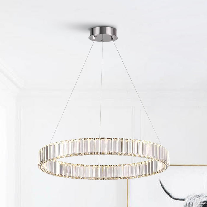 1-Light Modern Round LED Pendant Lighting with Crystal