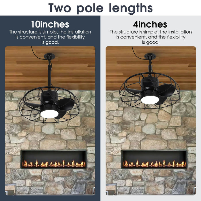 20 Inch Vistula Outdoor DC Motor Black Industrial Hanging Buckle Downrod Ceiling Fan with Light
