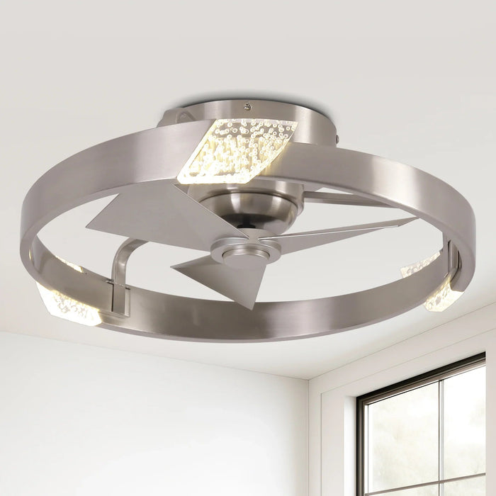 20 Inch Hazel Satin Nickel Flush Mount LED Ceiling Fan with Remote Control