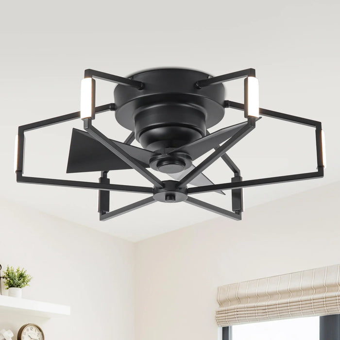 21 Inch Wade Black Industrial Flush Mount LED Ceiling Fan