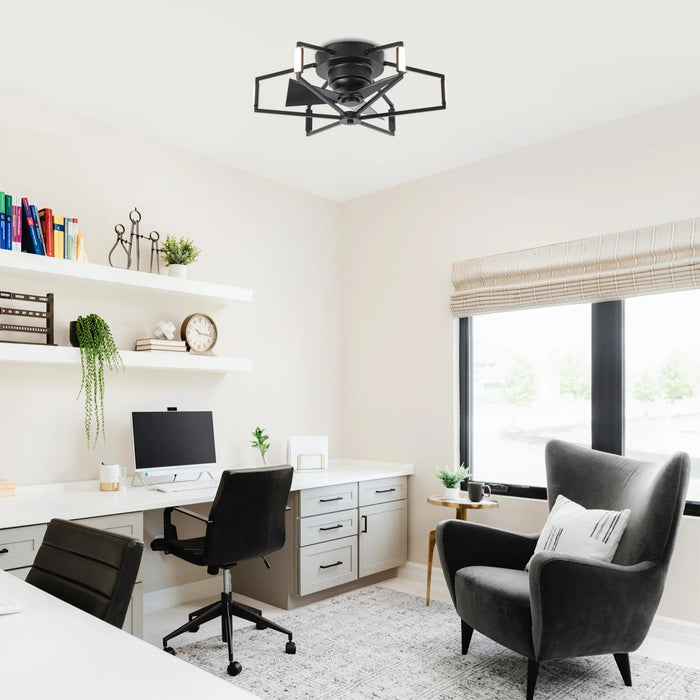 21 Inch Wade Black Industrial Flush Mount LED Ceiling Fan