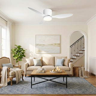 42" Aura Modern White Flush Mount Ceiling Fan with LED Light