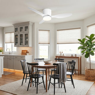 42" Aura Modern White Flush Mount Ceiling Fan with LED Light