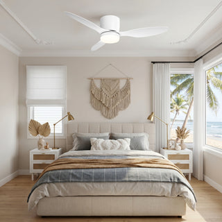 42" Aura Modern White Flush Mount Ceiling Fan with LED Light