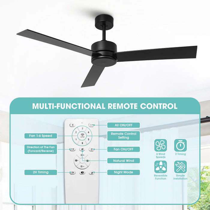 52" DC Motor 3 Blades Modern Downrod Mount Ceiling Fan