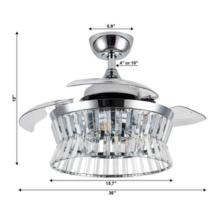 36" Prayag Modern Downrod Mount Crystal Ceiling Fan with Lighting and Remote Control