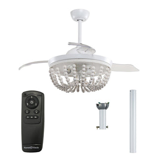 42" Huang Hamptons Farmhouse Wooden Beads Ceiling Fan with Lighting