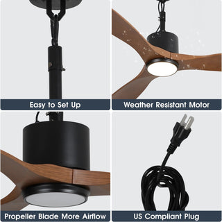 42 Inch Hamptons Patio Guard IP65 Outdoor DC Motor Black Modern Hanging Buckle Downrod Ceiling Fan with Light