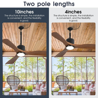 42 Inch Hamptons Patio Guard IP65 Outdoor DC Motor Black Modern Hanging Buckle Downrod Ceiling Fan with Light
