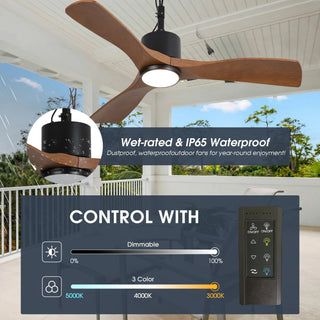 42 Inch Hamptons Patio Guard IP65 Outdoor DC Motor Black Modern Hanging Buckle Downrod Ceiling Fan with Light