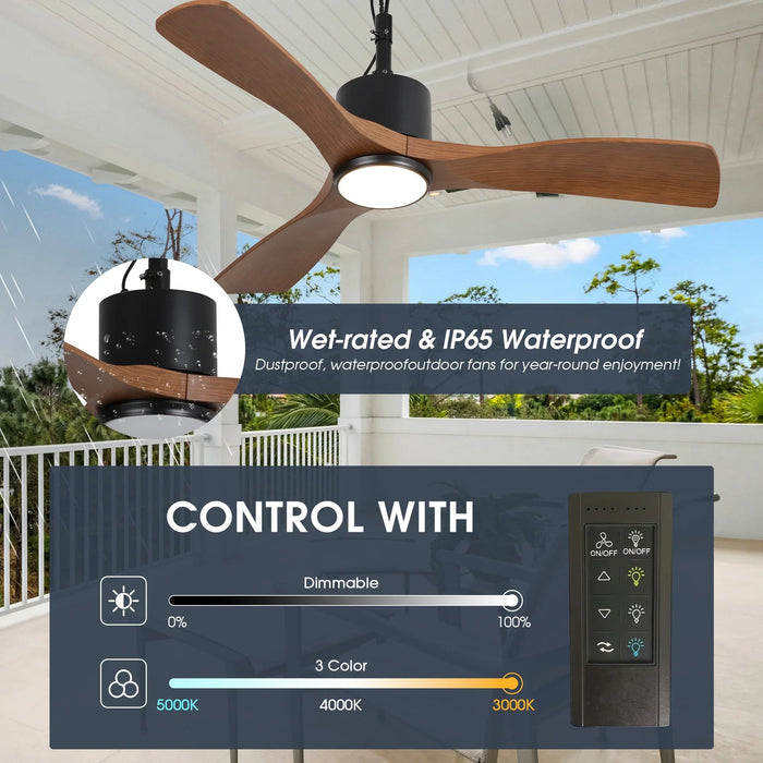 42 Inch Patio Guard IP65 Outdoor DC Motor Black Modern Hanging Buckle Downrod Ceiling Fan with Light