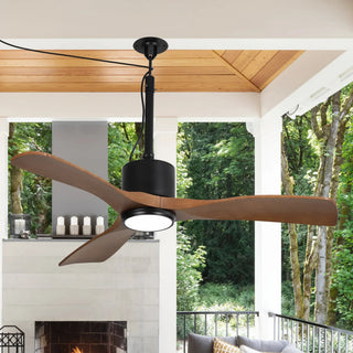 42 Inch Hamptons Patio Guard IP65 Outdoor DC Motor Black Modern Hanging Buckle Downrod Ceiling Fan with Light
