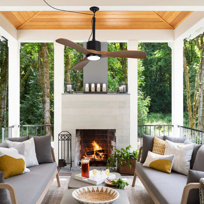 42 Inch Patio Guard IP65 Outdoor DC Motor Black Modern Hanging Buckle Downrod Ceiling Fan with Light
