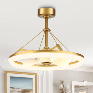 30 Inch Mona Golden Downrod Mount Caged Ceiling Fan With Lighting
