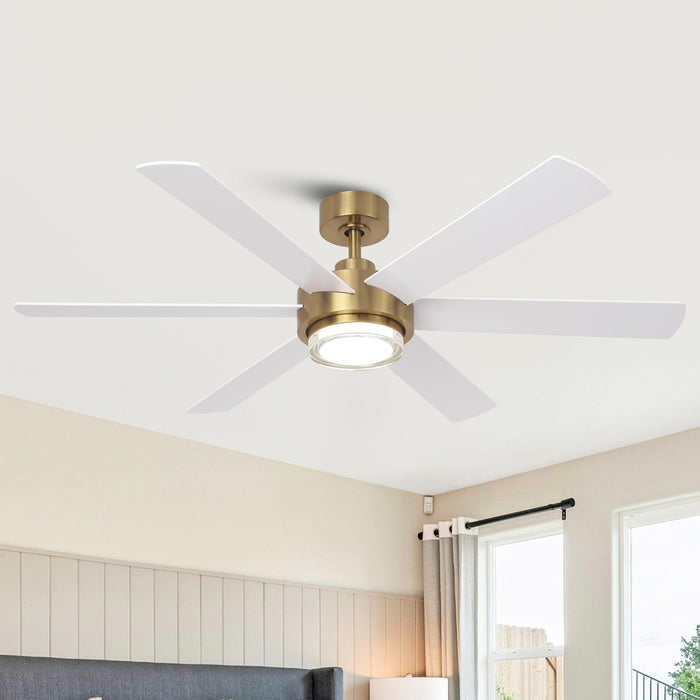 54 Inch Kama Modern Downrod Mount Ceiling Fan with Remote Control and LED Light