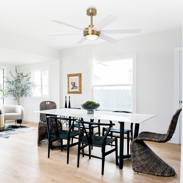 54 Inch Kama Modern Downrod Mount Ceiling Fan with Remote Control and LED Light