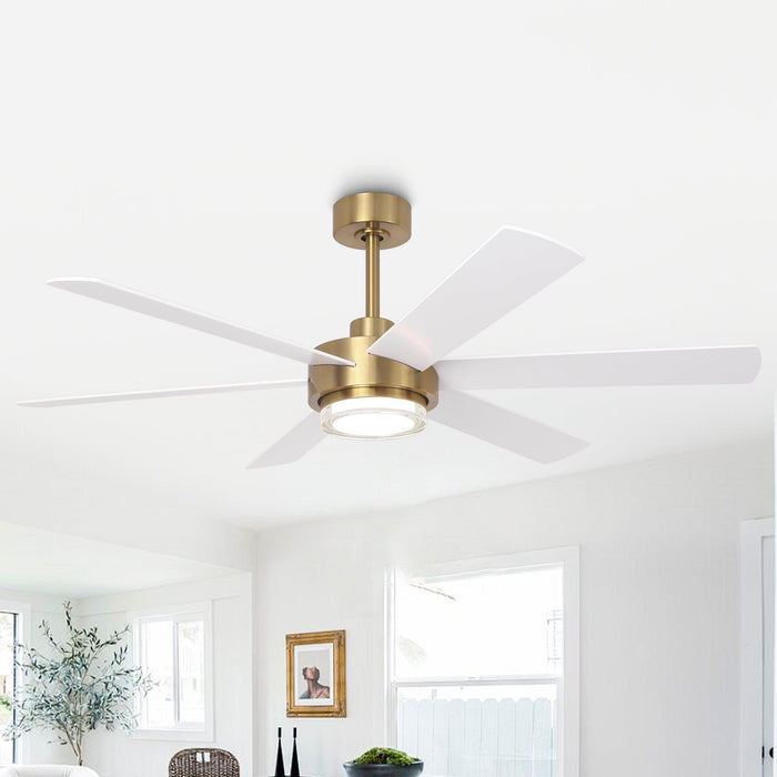 54 Inch Kama Modern Downrod Mount Ceiling Fan with Remote Control and LED Light