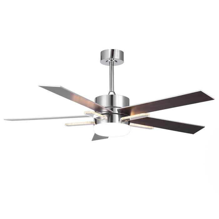 52 Inch Double-sided Blades Modern Downrod Mount Ceiling Fan with Main/Side LED Light