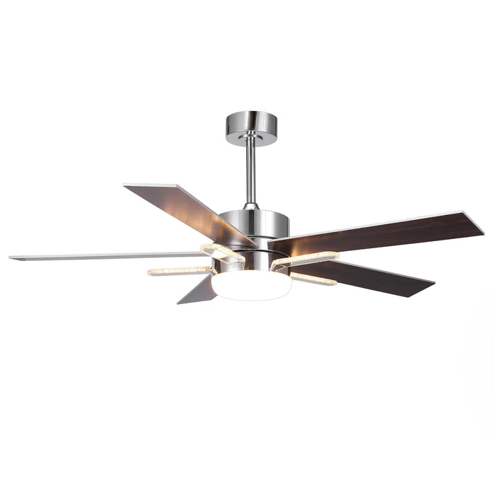 52 Inch Double-sided Blades Modern Downrod Mount Ceiling Fan with Main/Side LED Light