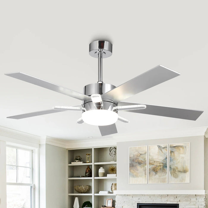 52 Inch Double-sided Blades Modern Downrod Mount Ceiling Fan with Main/Side LED Light